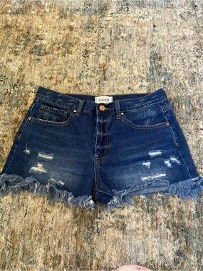 Dark Blue Distressed Denim Cutoff Shorts